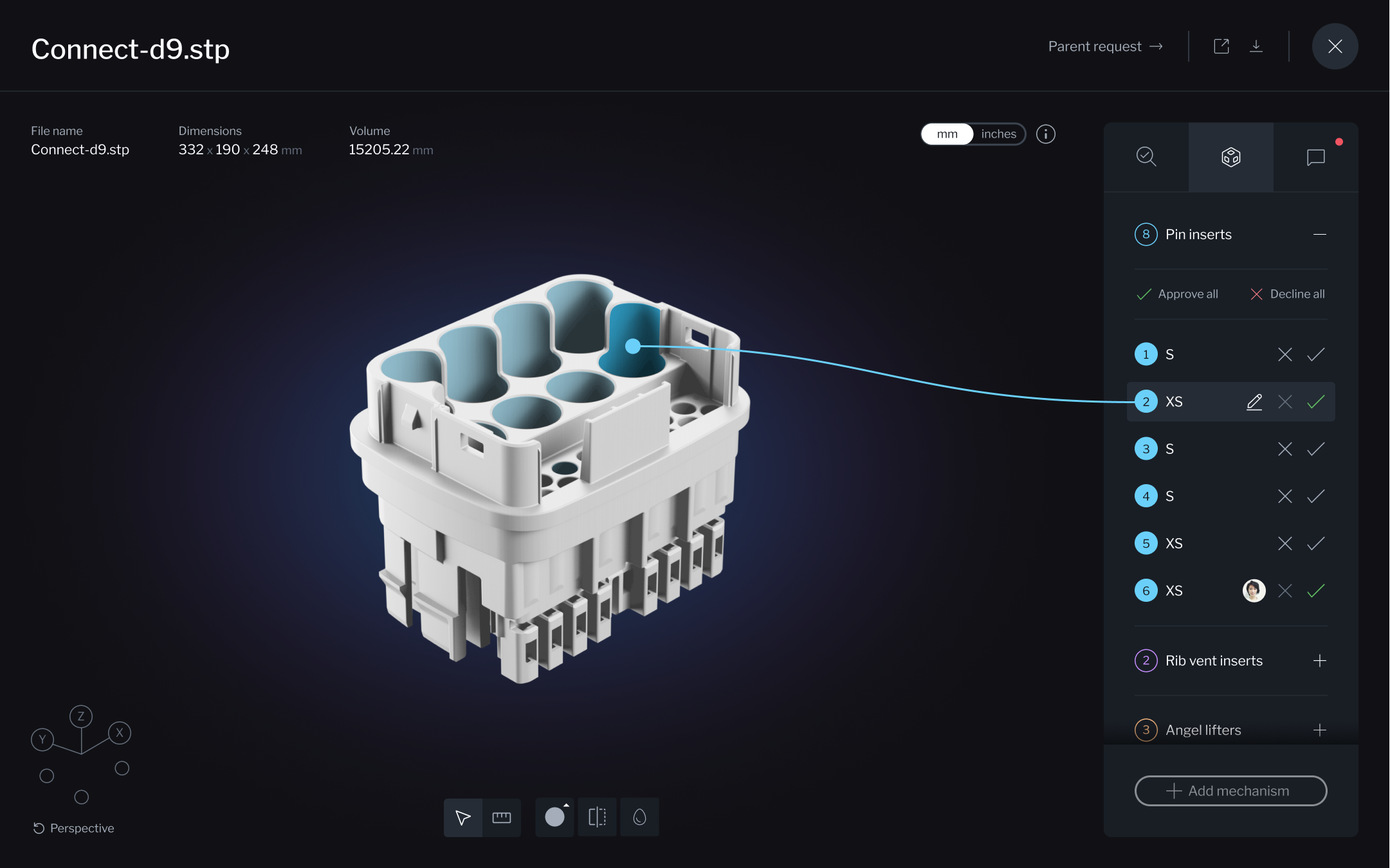 Hover over part viewer